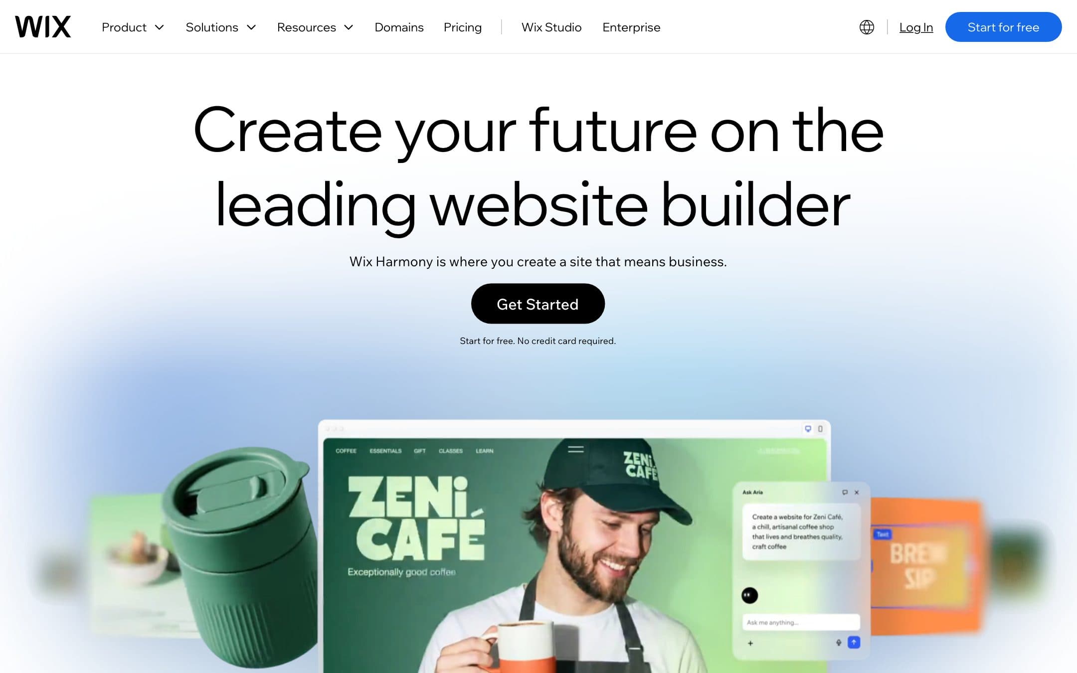 Página de inicio de Wix con el titular «Create your future on the leading website builder»